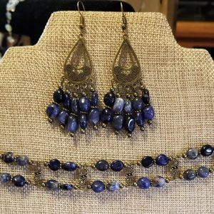 2pc Sodalite Earring and Bracelet Set